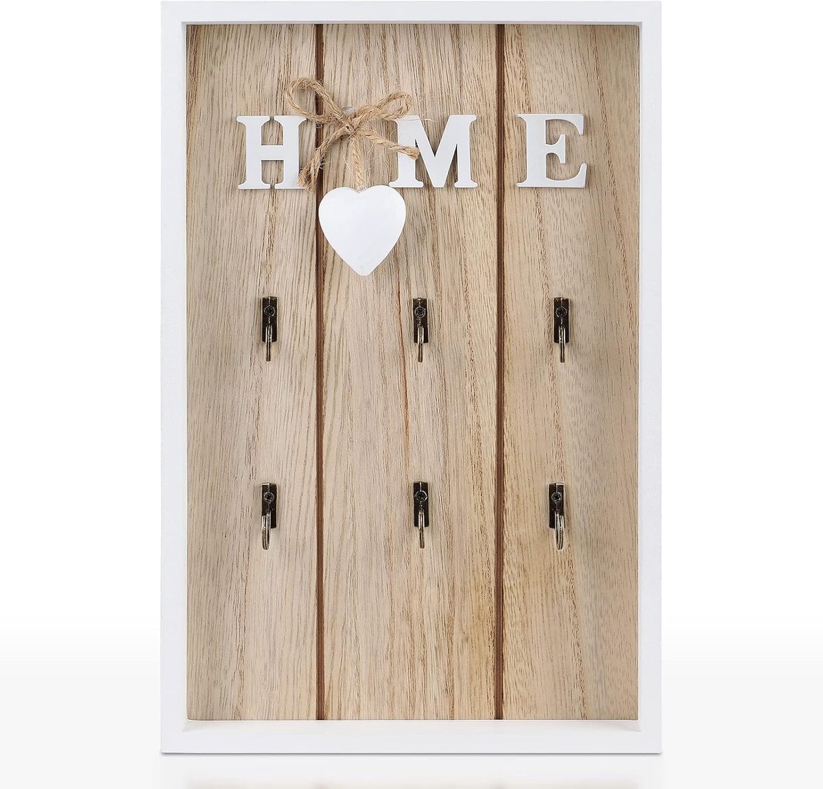 SnelShoppen - Vintage Houten Sleutelkast 30x20cm met 6 Haakjes - Wandplank voor Sleutels, Wit, Perfect voor Thuis, Organiseren, Decoratie