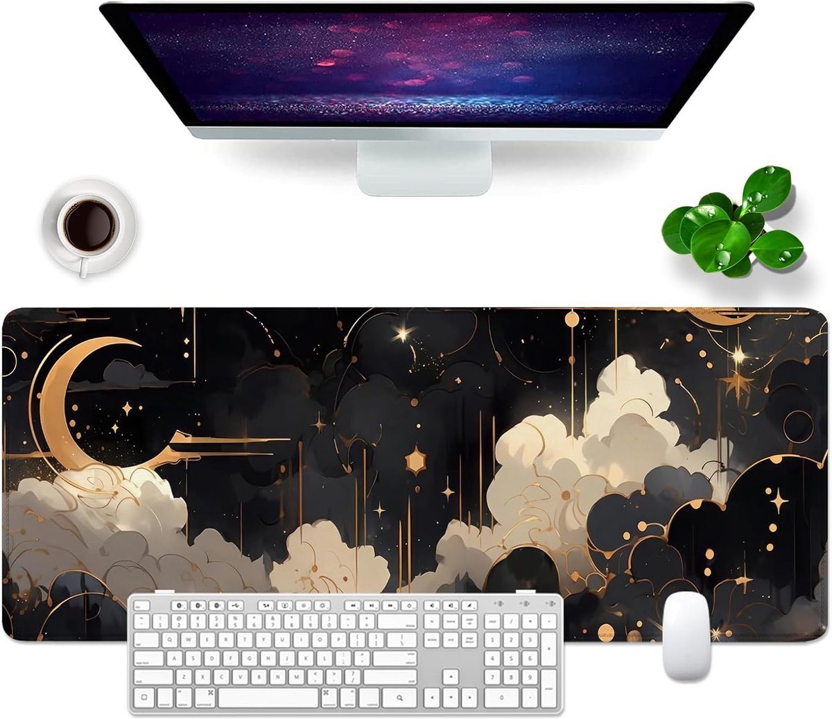SnelShoppen - Desk Pad XL Mouse Pad 80 x 30 cm Gaming Mouse Pad Professionele Gamer Desk Accessoires Office Decoratie (Maanschijn en Wolken)