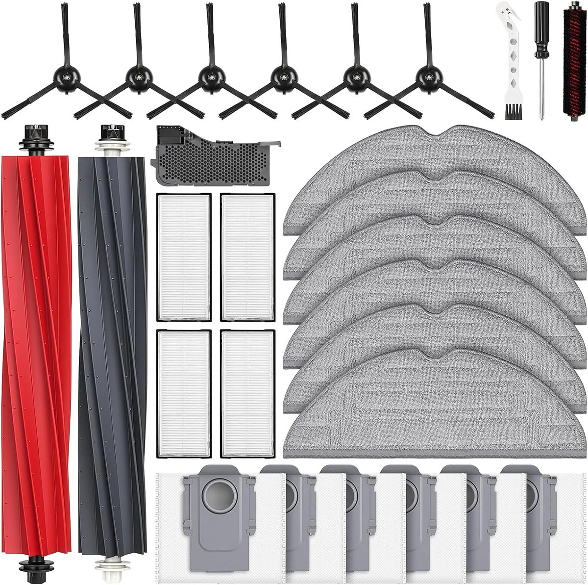 SnelShoppen - 28-delig Accessoires Set voor Robotstofzuiger met 2 Hoofdborstels, 6 Stofzakken, 6 Mopdoeken, 4 HEPA Filters, 6 Zijkantenborstels, Inclu