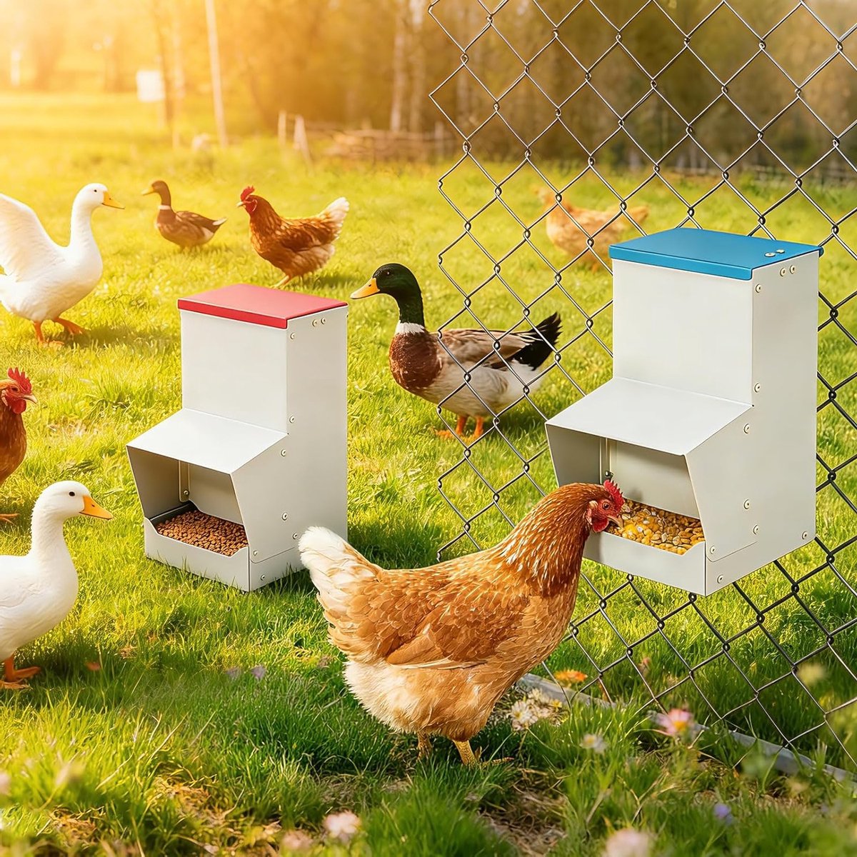 Hanging Metal Chicken Feeder van 10 Liter voor Kippenhok, Sterk en Makkelijk Schoon te Maken, Ideaal voor Voeding en Water