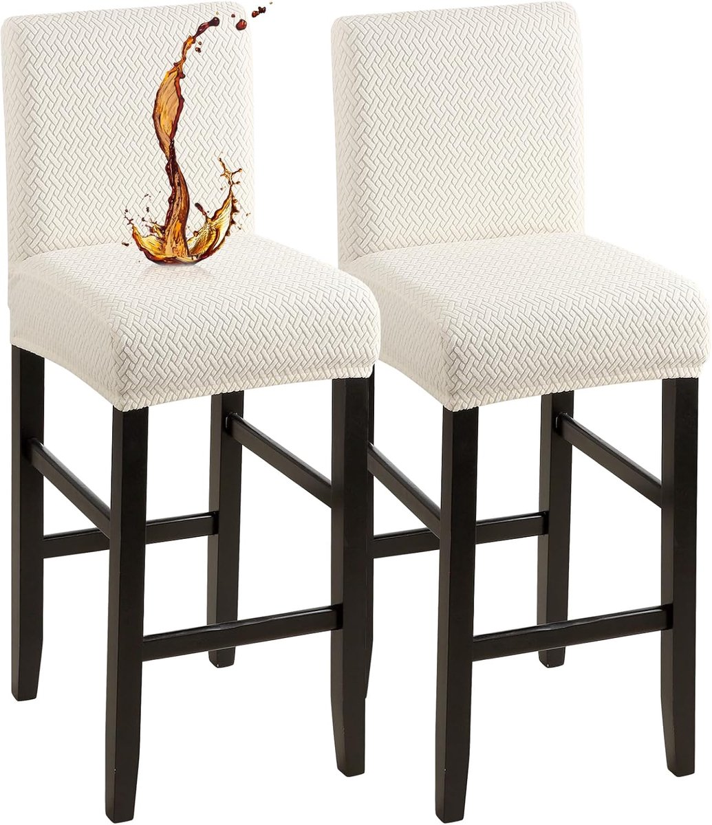 SnelShoppen - Waterproof Bar Stool Covers - Set van 2 - Stretch Bar Stoelhoezen met Rugleuning - Wasbare en Verwijderbare Zitkussenhoezen voor Short S