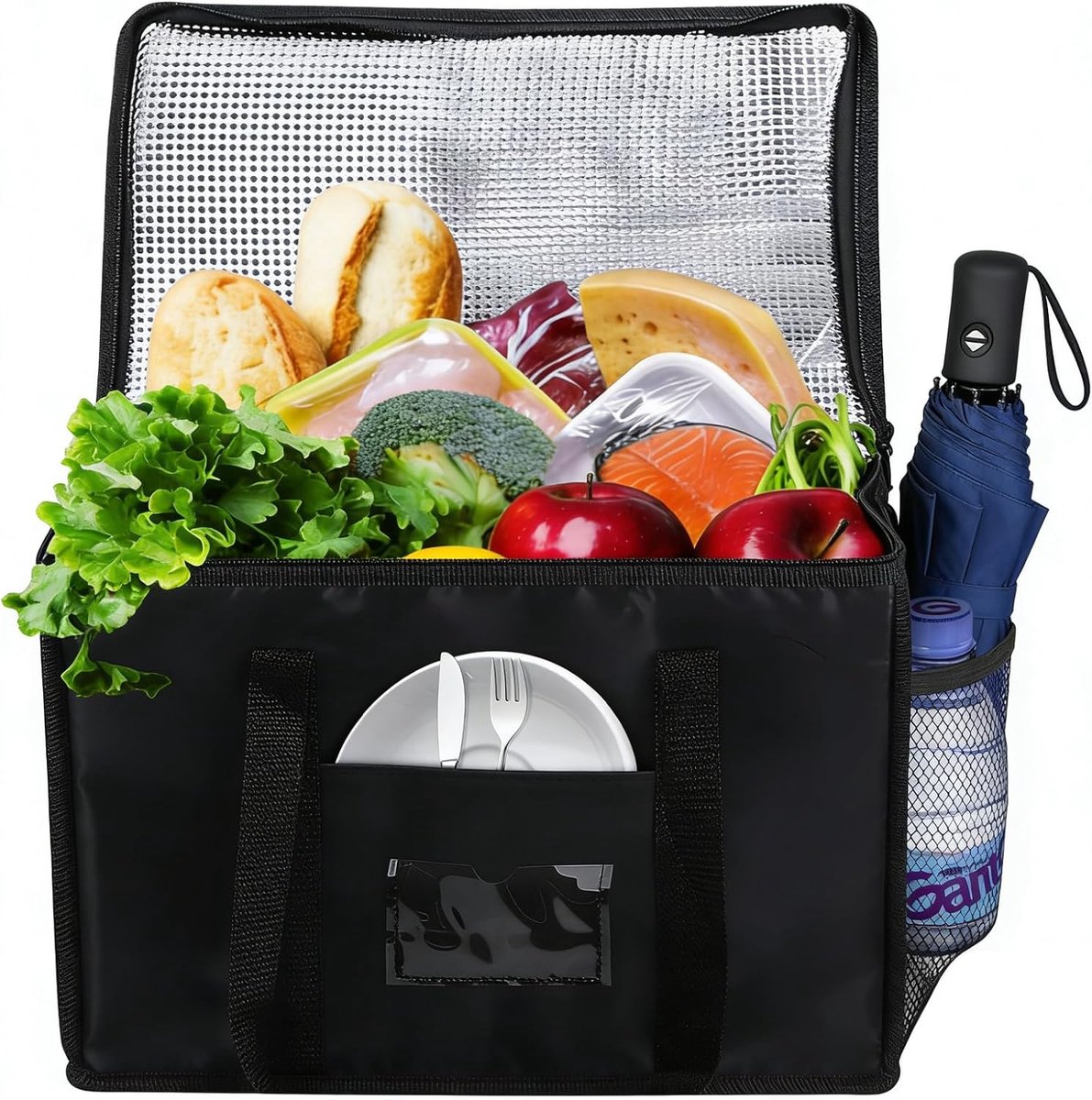 SnelShoppen - Grote Opvouwbare Koeltas 40 Liter - Isolatie Thermotas van Oxford-stof - Zwart - Perfect voor Picknick, Kamperen, Winkelen en Feesten