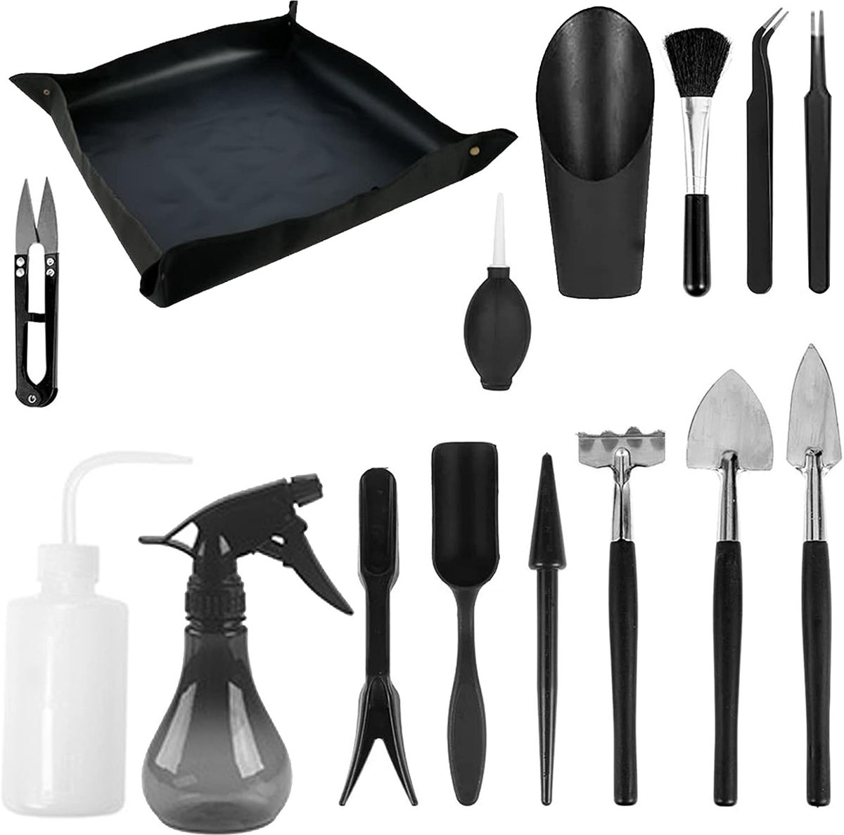 SnelShoppen - 14-delig Succulent Plant Tool Set met Pot Mat, Mini Tuin Gereedschap voor Binnenplanten, Zwart, Ideaal voor Tuinieren, Verzorging en Tra