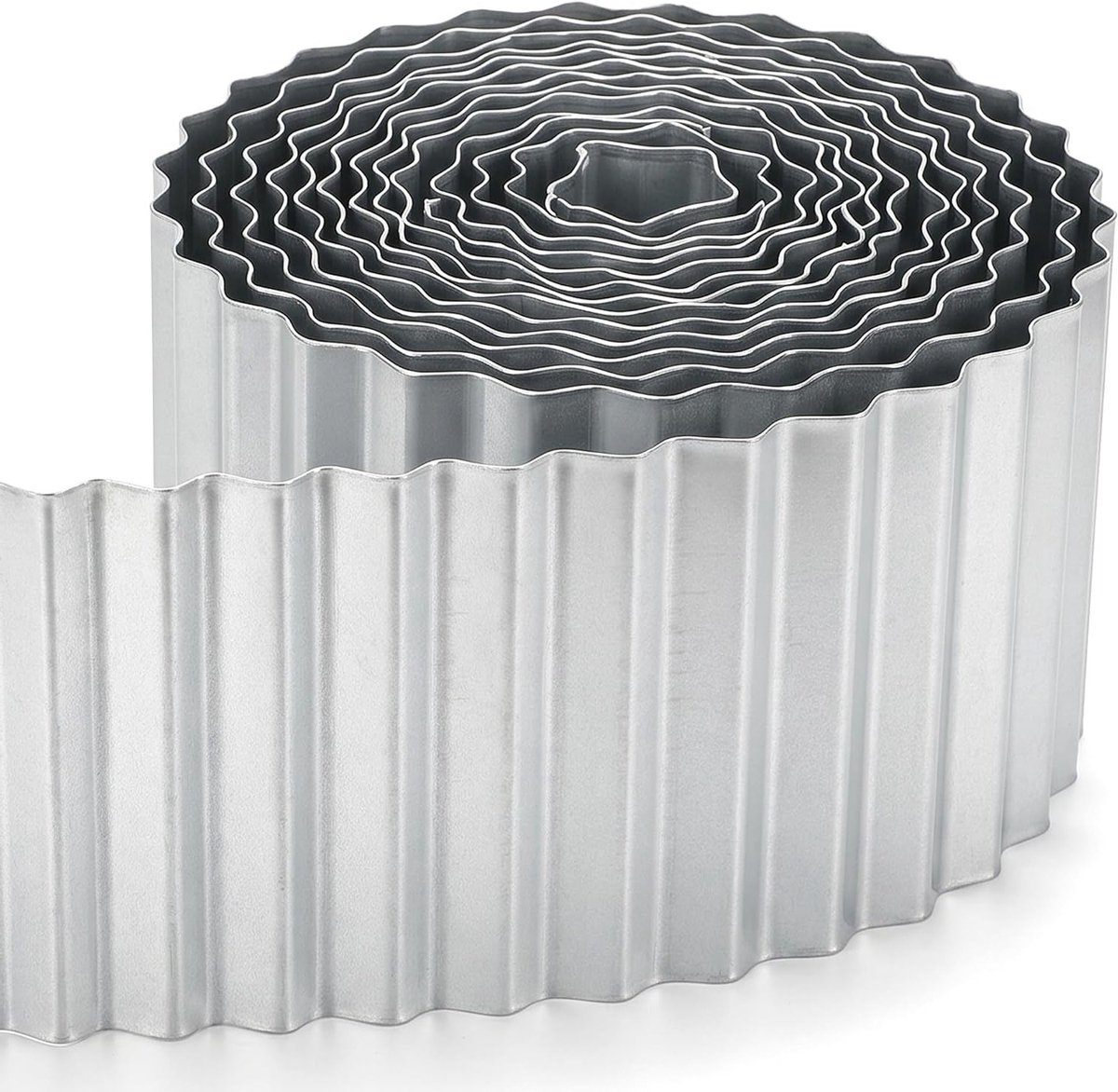Galvanized Metalen Tuinrand Rol van 6m, Golfvormige Border voor Planten, H16cm, Duurzaam en Weerbestendig