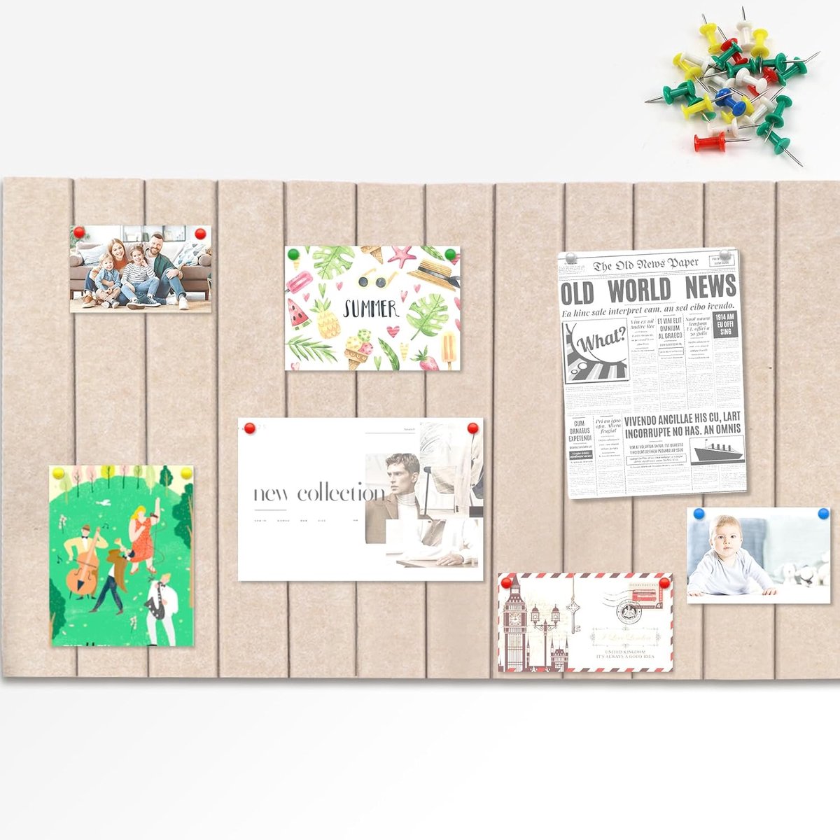 SnelShoppen - Felt Pin Board Zelfklevend 60 x 40 cm - Memo Bord Vilt - Creatieve Wanddecoratie met 25 Pin Naalden voor Thuis, Kantoor, School