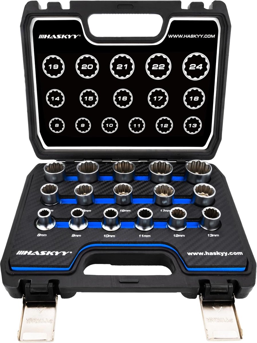SnelShoppen - 16-delige XZN Torx inch multi-tooth socket set 8-24mm - 12-zijdige en 6-zijdige dopset - 1/2" spanner - chroom materiaal - ideaal voor k