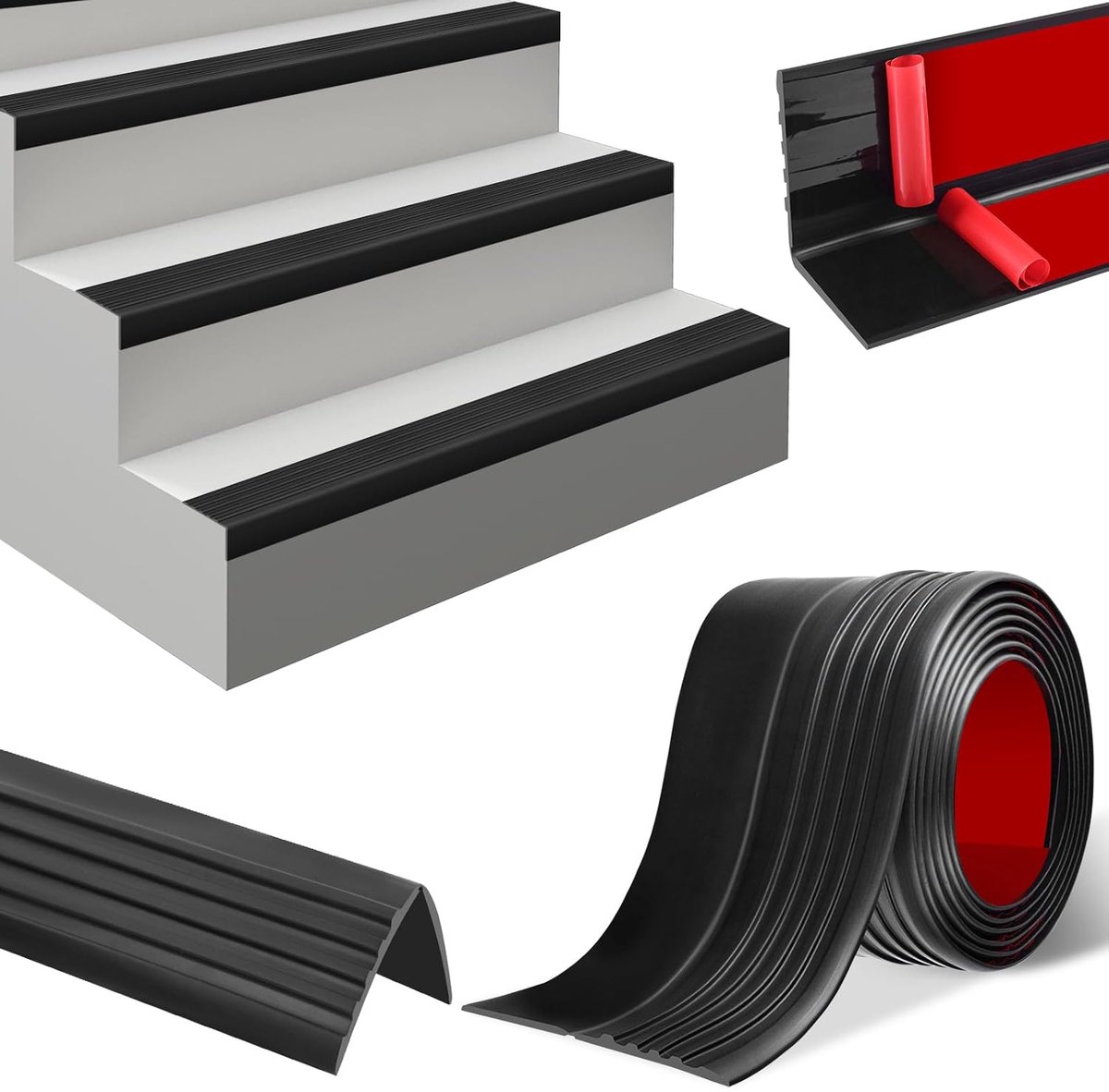 SnelShoppen - Non-slip Vinyl Zelfklevende Trap Treden Rand Trim 1 Meter Flexibel Rubber Stap Bescherming Voor Binnen En Buiten Trappen (50×25 mm, Zwar