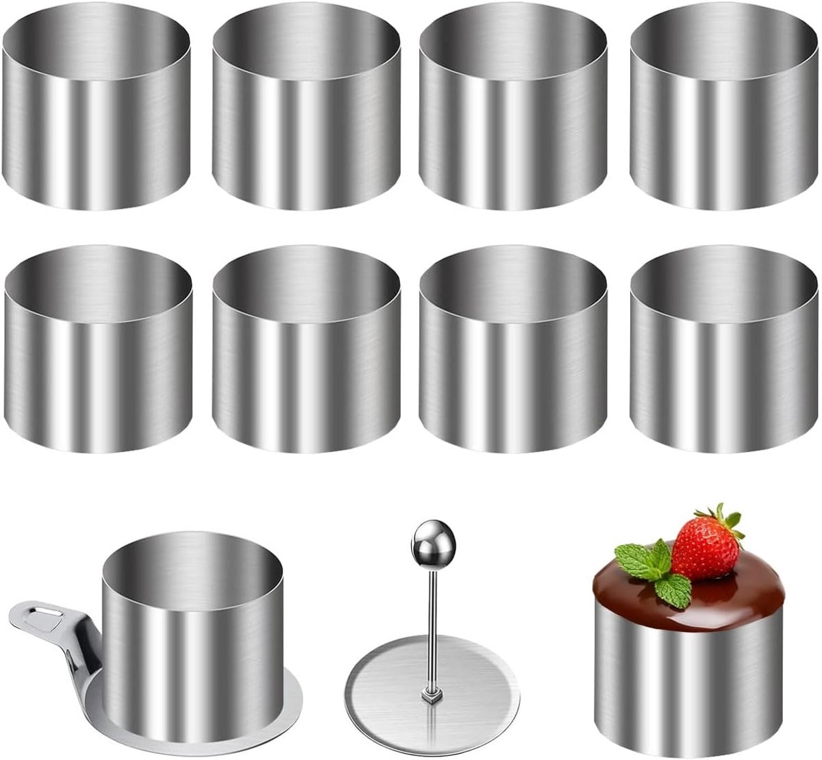 SnelShoppen - 10 Stuks RVS Bakringen Ø 8 cm - Mini Cake Mallen voor Taart, Dessert, Mousse - Hoge Kwaliteit Roestvrij Staal - Ideaal voor Feestjes en