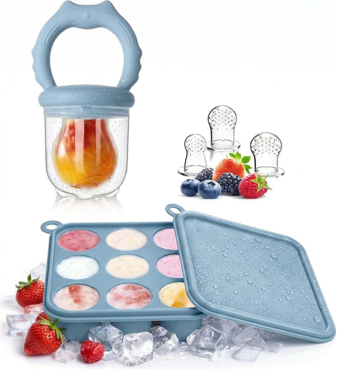 SnelShoppen - Fruit Feeder - Silicone Baby Fruit Food Feeder - Teething & Self-Feeding - Ideaal voor Baby's - BPA-vrij - Schattige Kat Blauw - Perfect