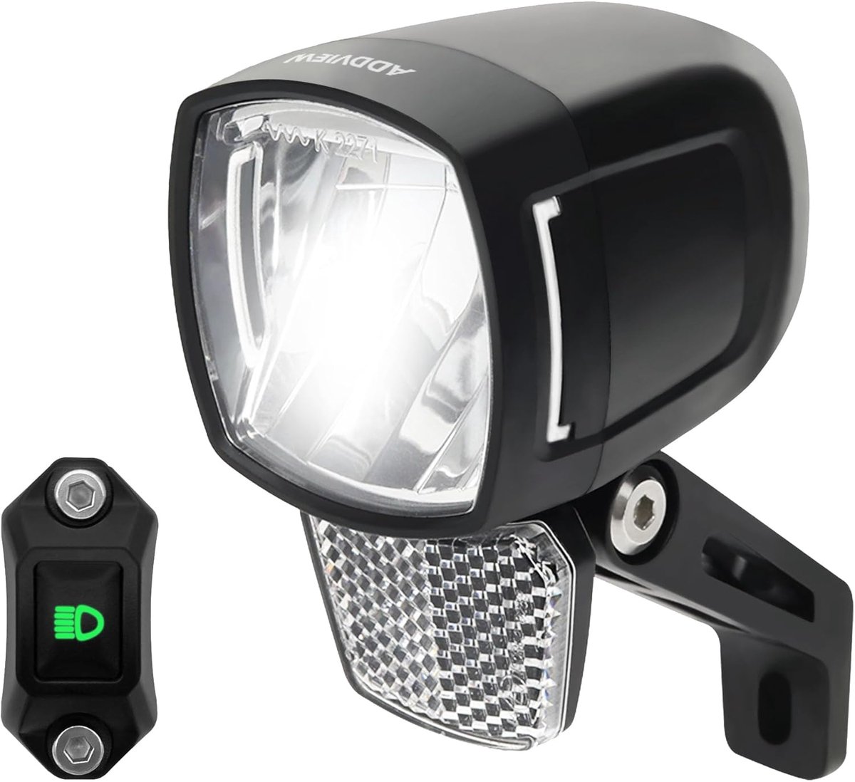 SnelShoppen - Fietslamp E170 Plus - Ultra heldere Voorkoplamp met 180 Lux - Hoog Laag Stralingsinstelling - Handlebar Switch - IP65 Aluminium - StVZO/
