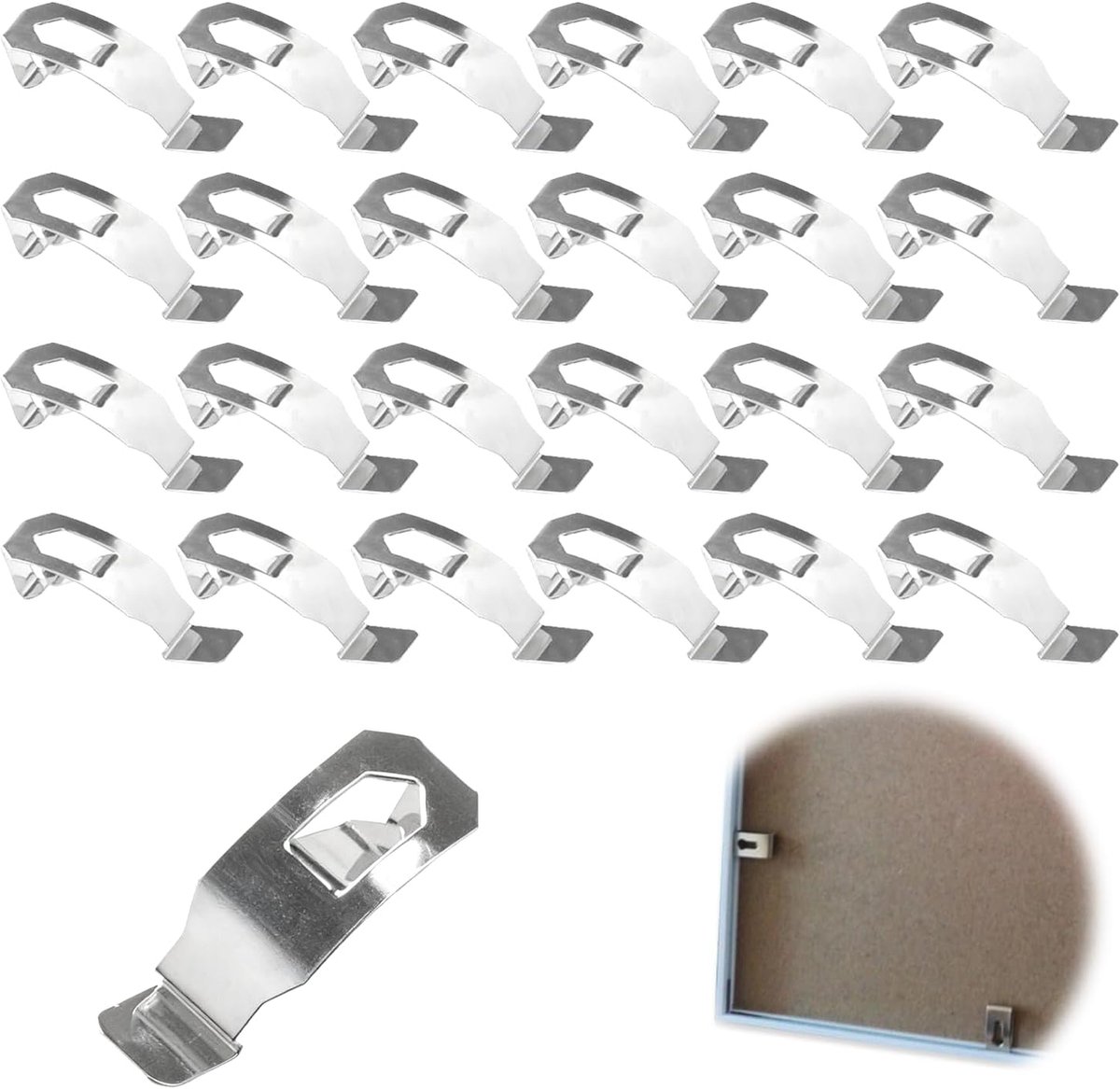 SnelShoppen - Pack van 24 Foto Bevestigingsclips, Frame Montageclips voor Gegalvaniseerde Stalen Lijsten (Zilver, 35 x 13 mm) - Onzichtbare Bevestigin