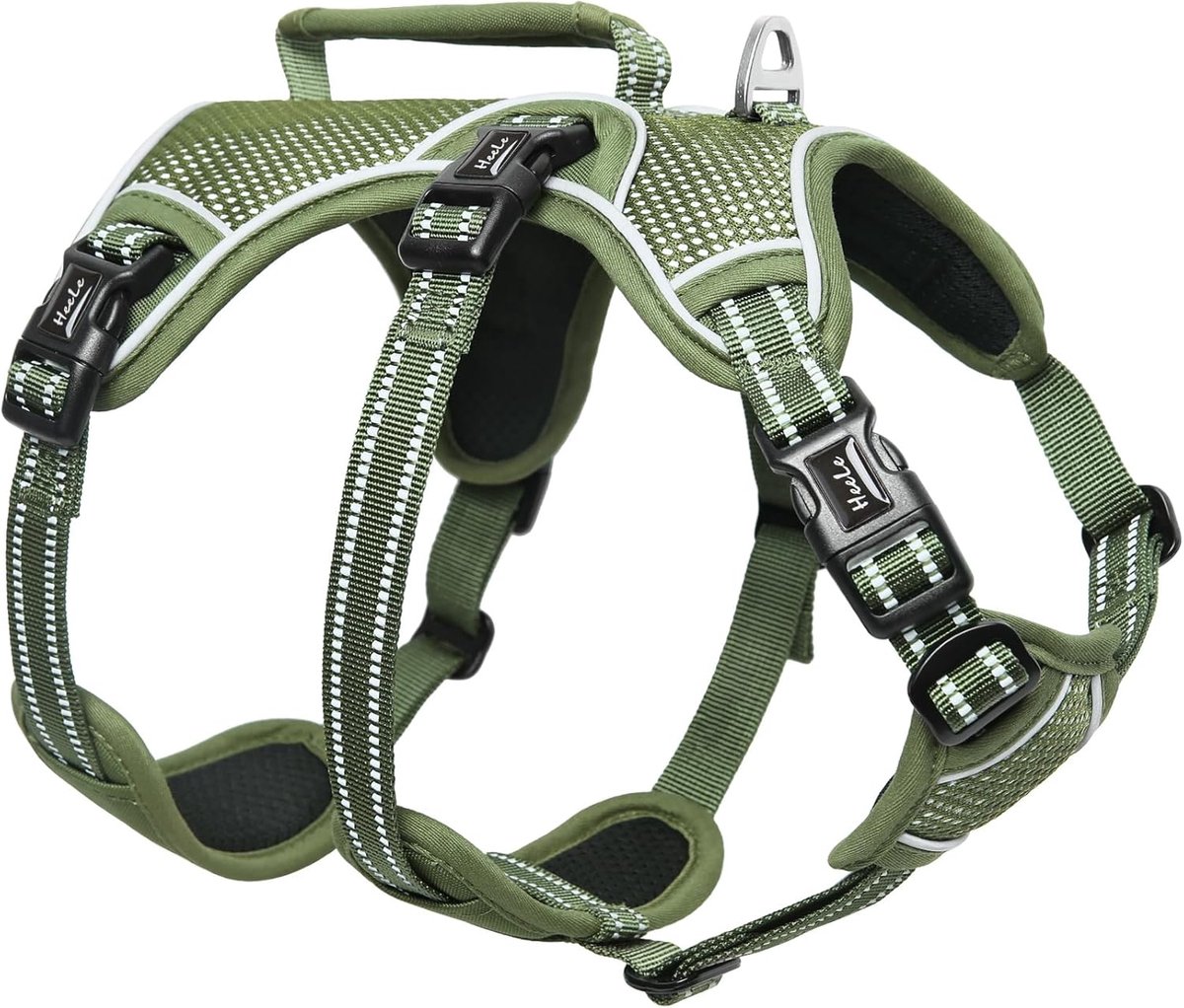 SnelShoppen - Harnas voor Honden, Verstelbaar en Reflecterend, Geen Trek, Comfortabel met Handvat, Geschikt voor Grote Actieve Honden, Groen, XL