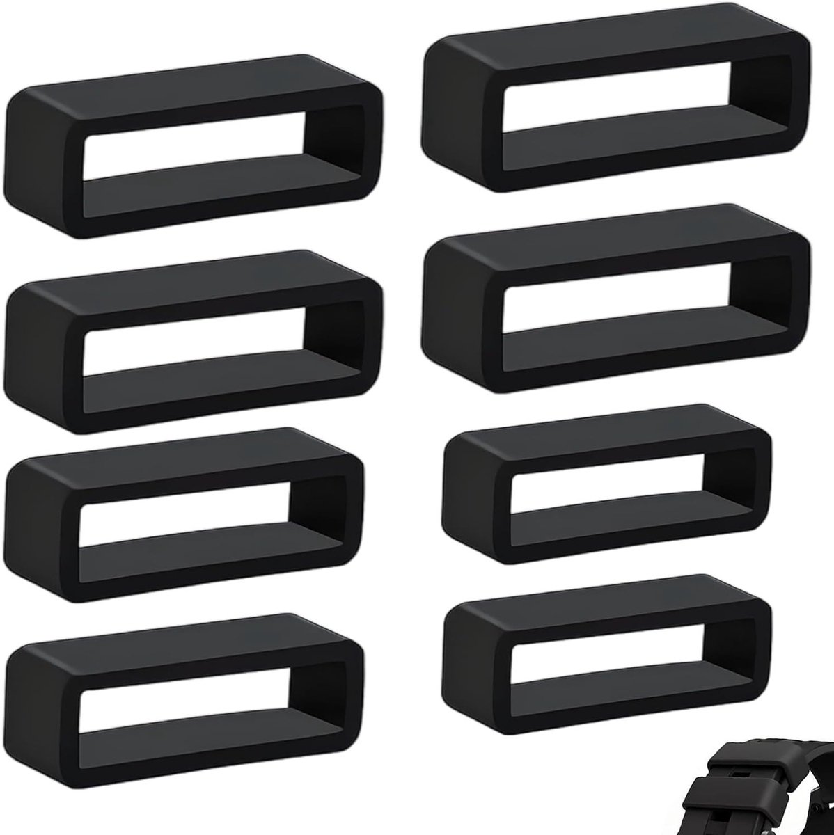 Set van 8 Siliconen Horlogeband Lussen, Vervangende Sluiting en Buckle voor 16 mm, 18 mm, 20 mm en 22 mm Horloges, Zwart en Duurzaam