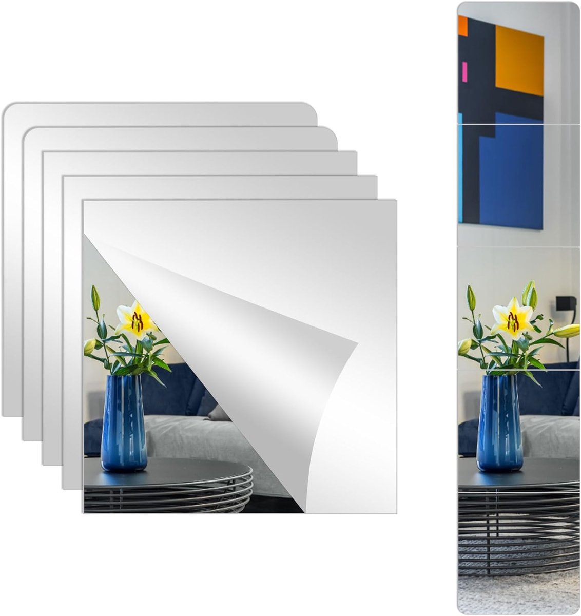 SnelShoppen - Set van 5 Zelfklevende Spiegeltegels 30x30 cm - 2 mm Dikte - Wandspiegel voor Badkamer, Woonkamer, Slaapkamer en Kasten - Lichtgewicht A