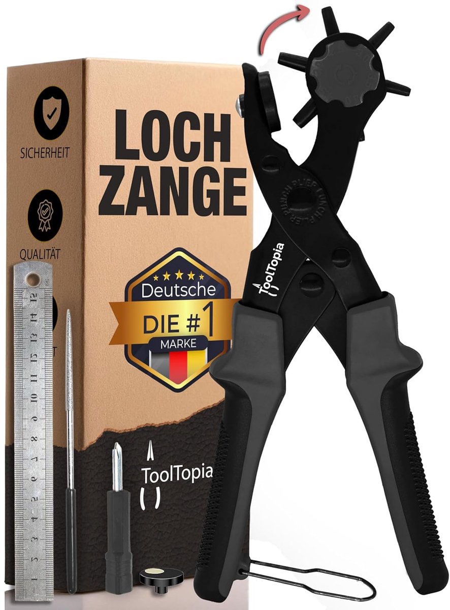 SnelShoppen - Hole Pliers voor Leer, Perforator Gereedschap voor Papier, Kunstleer, Stof en Biothane - 6 Verschillende Gatenformaten 2-4.5mm - Comfort