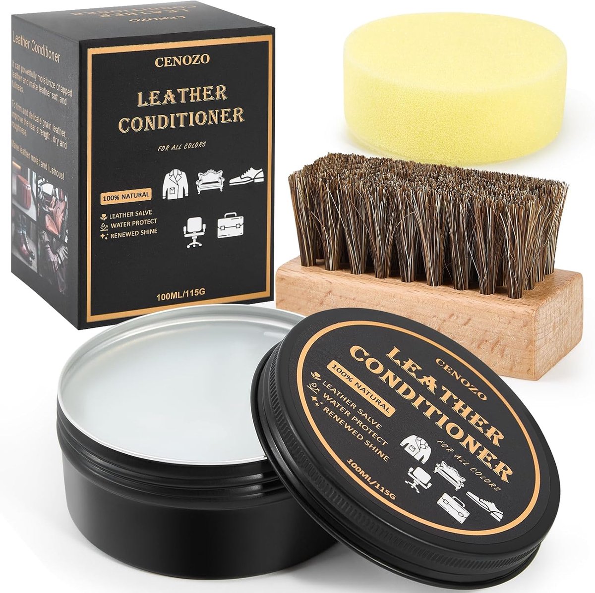 SnelShoppen - Lederschuim met Paardenhaar Borstel, Kleurloos, 100ml - Waterproof Ledervet voor Verzorgen, Oppoetsen en Beschermen van Leer, Leer Schoe