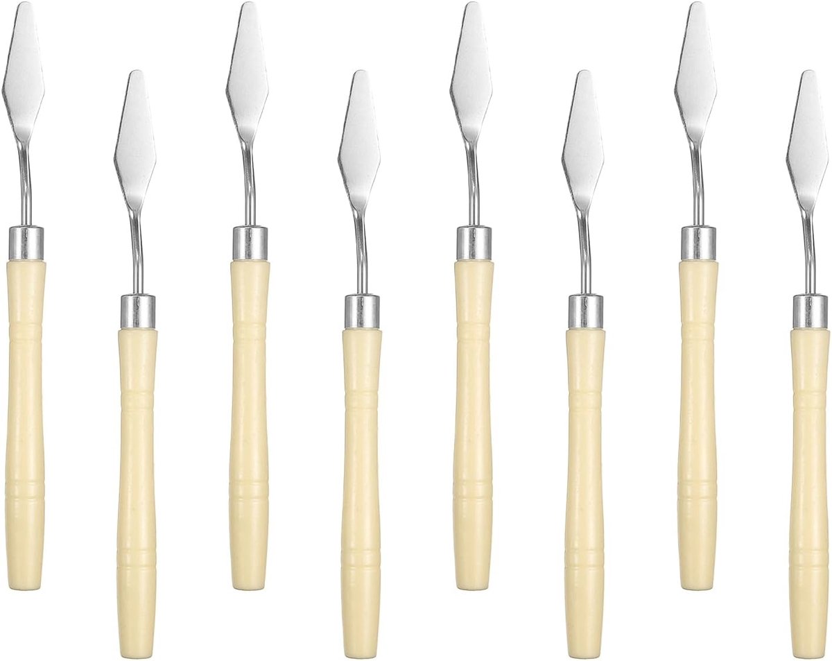SnelShoppen - Palette Knife Set van 8 - 16 cm Spatel met RVS Blad en Kunststof Handvat - Ideaal voor Olie en Acryl Verf, Beige, Perfect voor Schildere