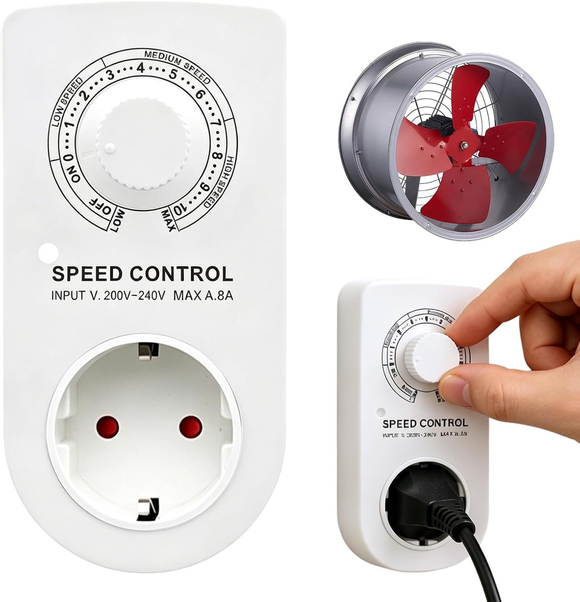 SnelShoppen - Speed Regulator 220V, Snelheidscontroller met Vervolgspanning, Vlamvertragende Behuizing, Veilig Stopcontact Ontwerp, Ventilator Snelhei