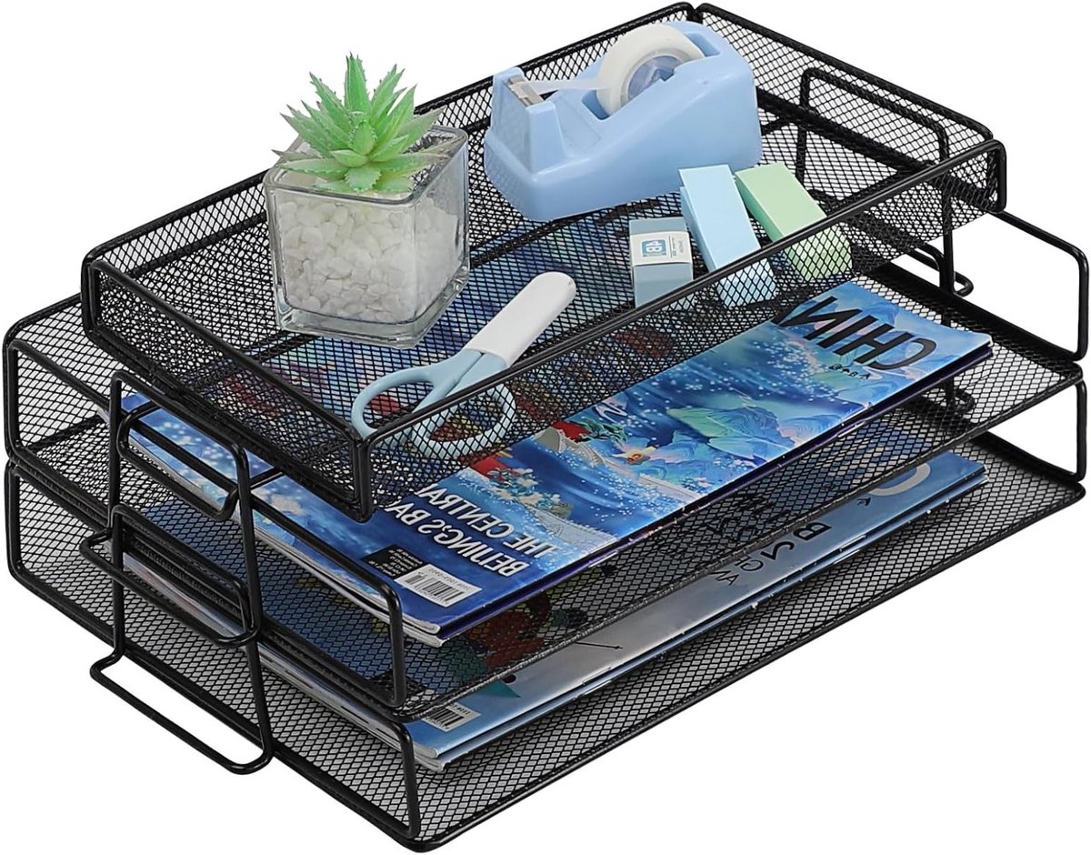 Papierlade met 2 lagen, bureau-organizer voor documenten, A4 bestandsopslag en kantooraccessoires