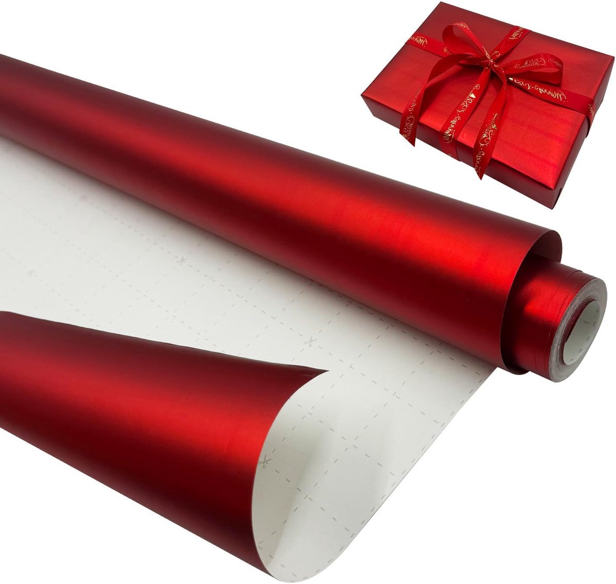 SnelShoppen - Rode Cadeaupapier Rol 43cm x 12m Matte Metallic Recyclebaar Inpakpapier voor Verjaardag, Kerst, Bruiloft, Feest, Festival Decoratie