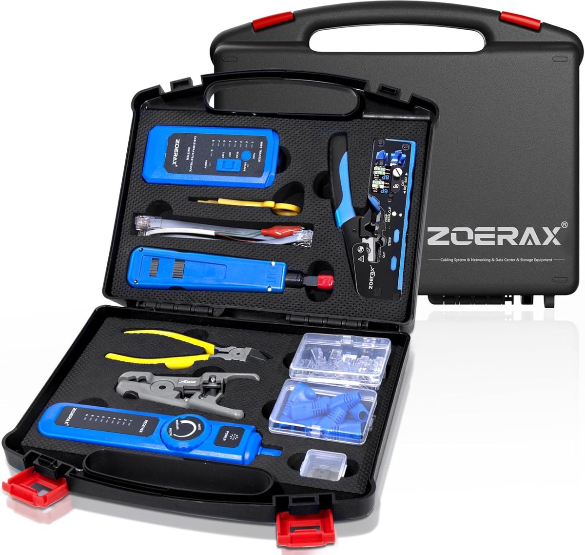 SnelShoppen - Professioneel Netwerk Toolset 14 in 1 - RJ45 Crimping Pliers, Cat6 Passthrough Plug, Kabel Tester, Stripper & Ponch-Down Tool in Robuust