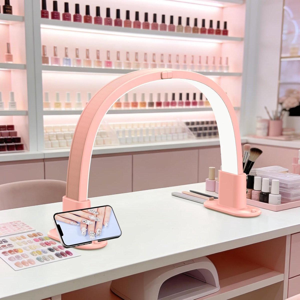 SnelShoppen - Crescent Lamp voor Nagelsalon, Opvouwbare Boog Tafellamp, Traploos Dimbare Verlichting voor Manicure, Tattoo, Wimperextensions en Schoon