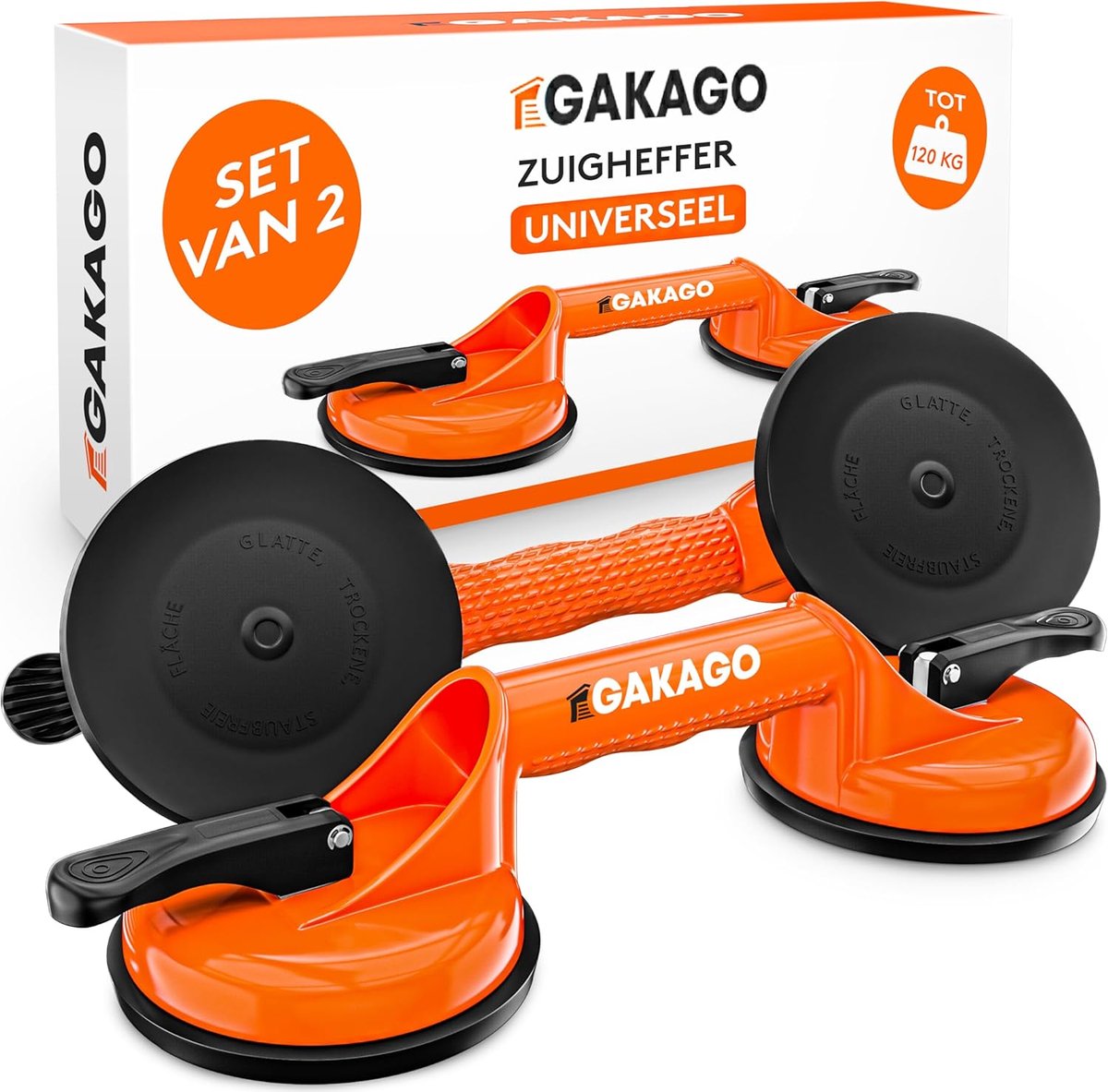 SnelShoppen - Gakago Suction Lifter Set van 2 - Ergonomische en Anti-slip Zuigcups - 120 kg Laadvermogen voor Tegels, Laminaat, Ramen en Glas