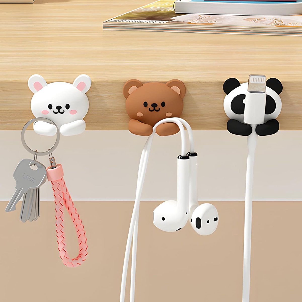 SnelShoppen - 3 Stuks Dieren Kabelhouders - Zelfklevende Siliconen Klemmen voor USB Cables, Oplaadkabels en Stroomkabels - Schattige Decoratieve Kabel