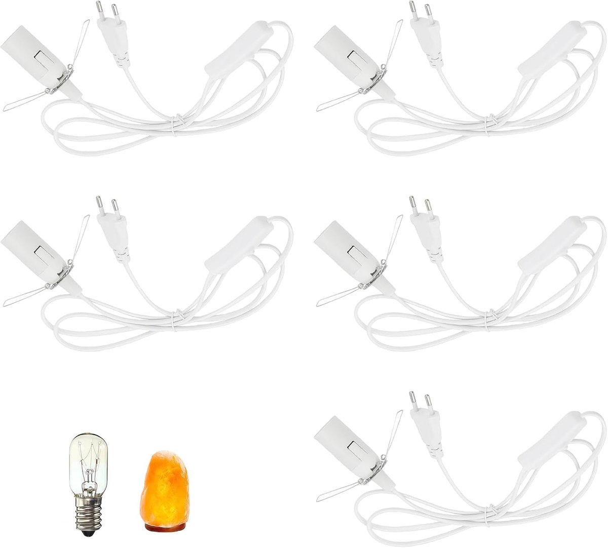 SnelShoppen - Kabel met Schakelaar voor Salt Lamp E14, 5 Stuks, 1.8 m Kabel met Euro Plug, Witte Verlichting voor Woonkamer, Slaapkamer, Kantoor