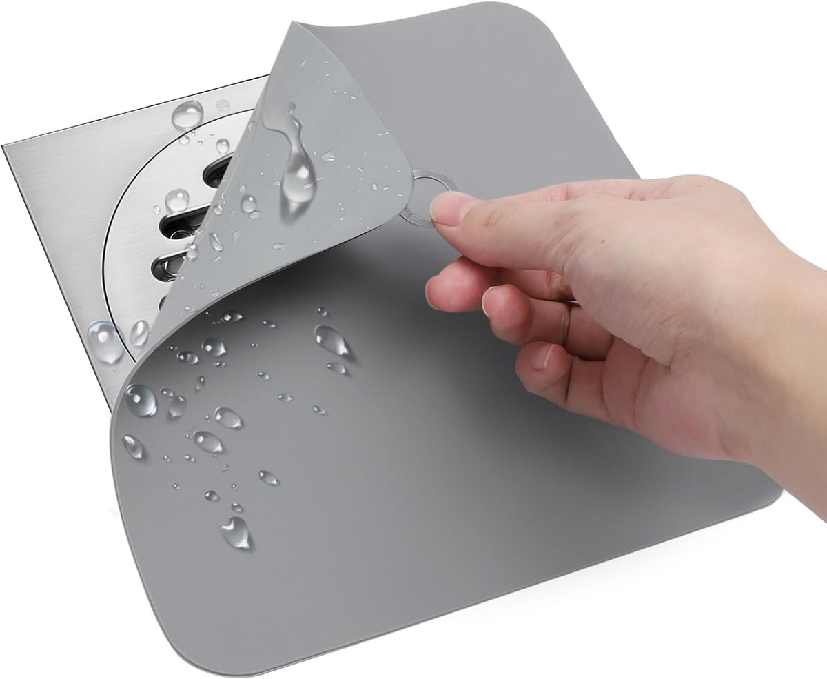 SnelShoppen - 2PCS Silicone Drain Cover 20x20cm, Anti-Odor Vloerput Mat, Geschikt voor Badkamer, Keuken en Toilet, Grijs, Duurzaam en Vochtbestendig