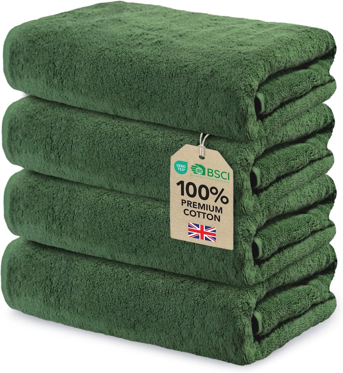 SnelShoppen - Handdoeken Set - 4 Stuks 50x100 cm - Zacht & Absorberend - 100% Katoen - Oeko-Tex Gecertificeerd - 500 g/m² - Dennengroen - Voor Thuis,