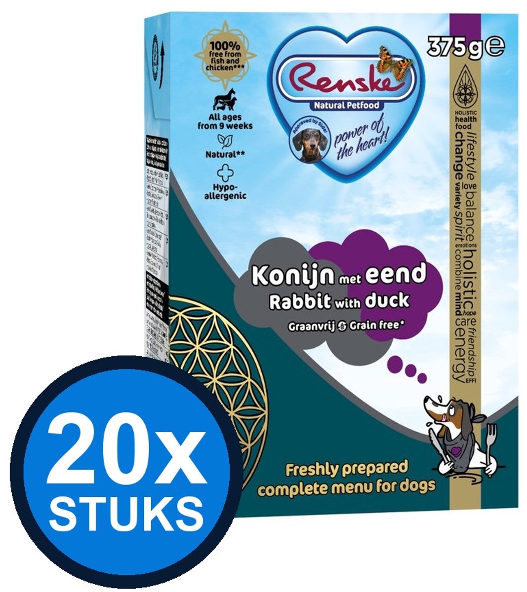 Renske Renske - Vers konijn met eend graanvrij - tetra 375gr - Hondenvoer Natvoer - 375 g
