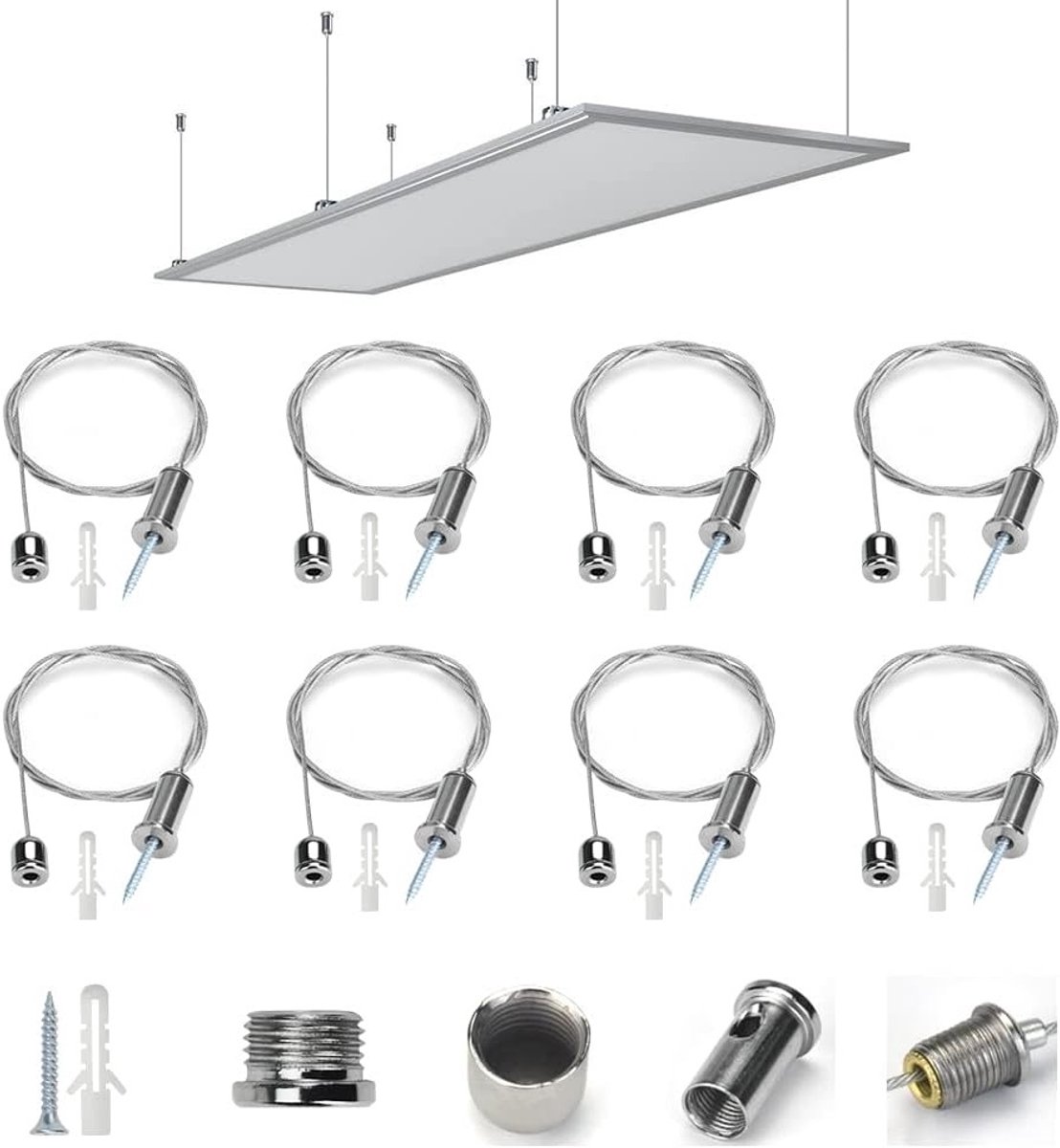 8 Stuks Verstelbare Draadkabel Ophangset voor LED-Panelen en Verlichting