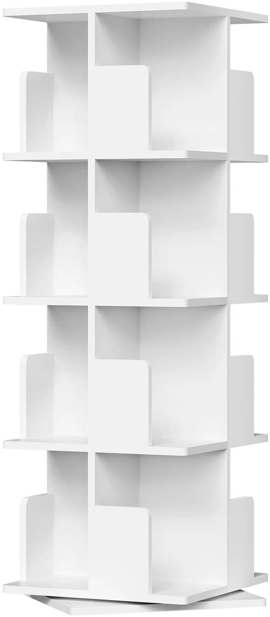 VIEMAE Boekenkast - Boekenrek - Boekenkast draaibaar - Boekenkast kind - Vakkenkast - Hoek boekenkast - 4 laags - 39.5x128cm - Wit