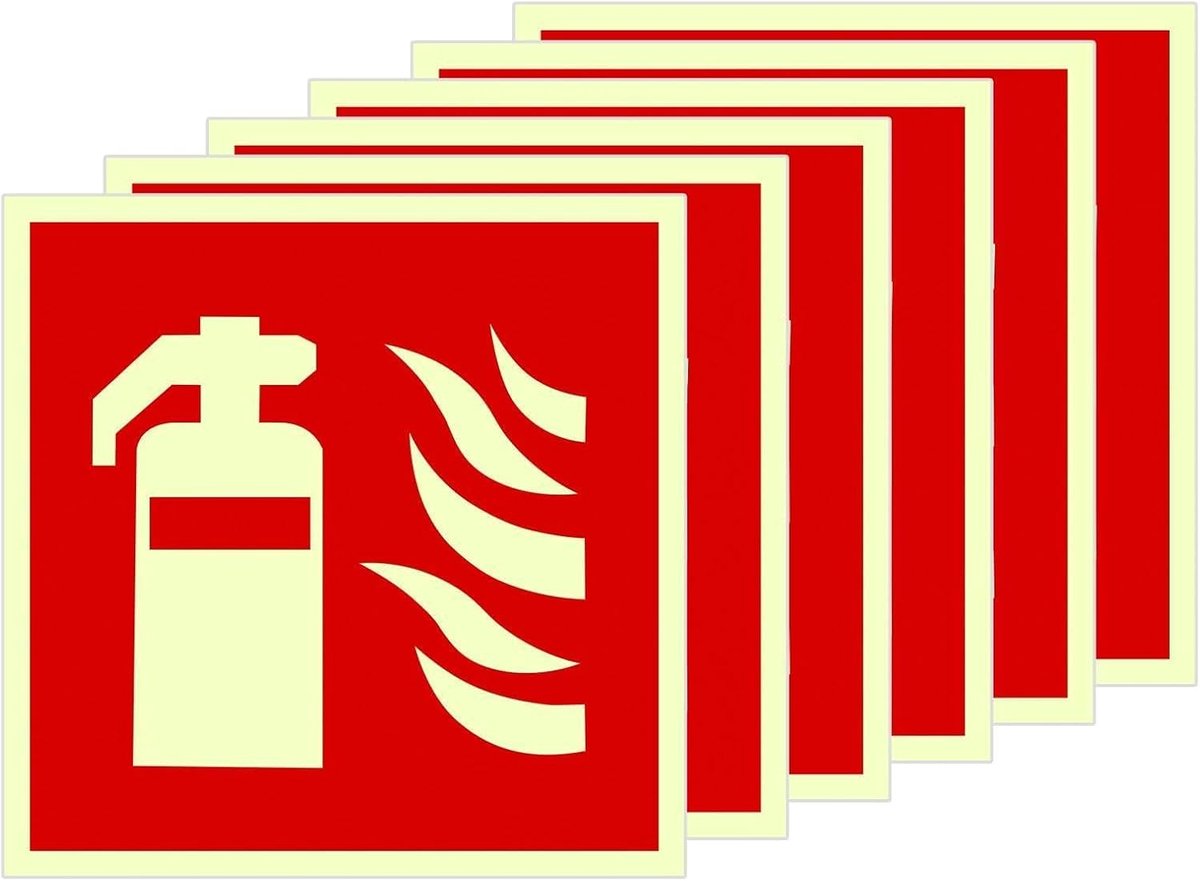 SnelShoppen - Zelfklevende Brandblusser Sticker, PVC Focal Brandblusser Aanduiding (6 Stuks) - Veiligheid, Duidelijke Instructies, Ideaal voor Thuis,