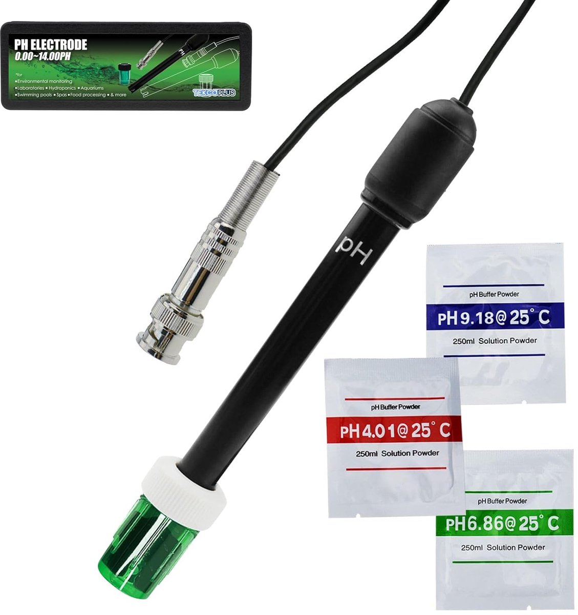 SnelShoppen - 14.00PH pH Probe Electrode met BNC Kabel voor Water, Hydroponics, Aquarium, Zwembad, Kwaliteitsmeter, Automatische Temperatuurcompensati