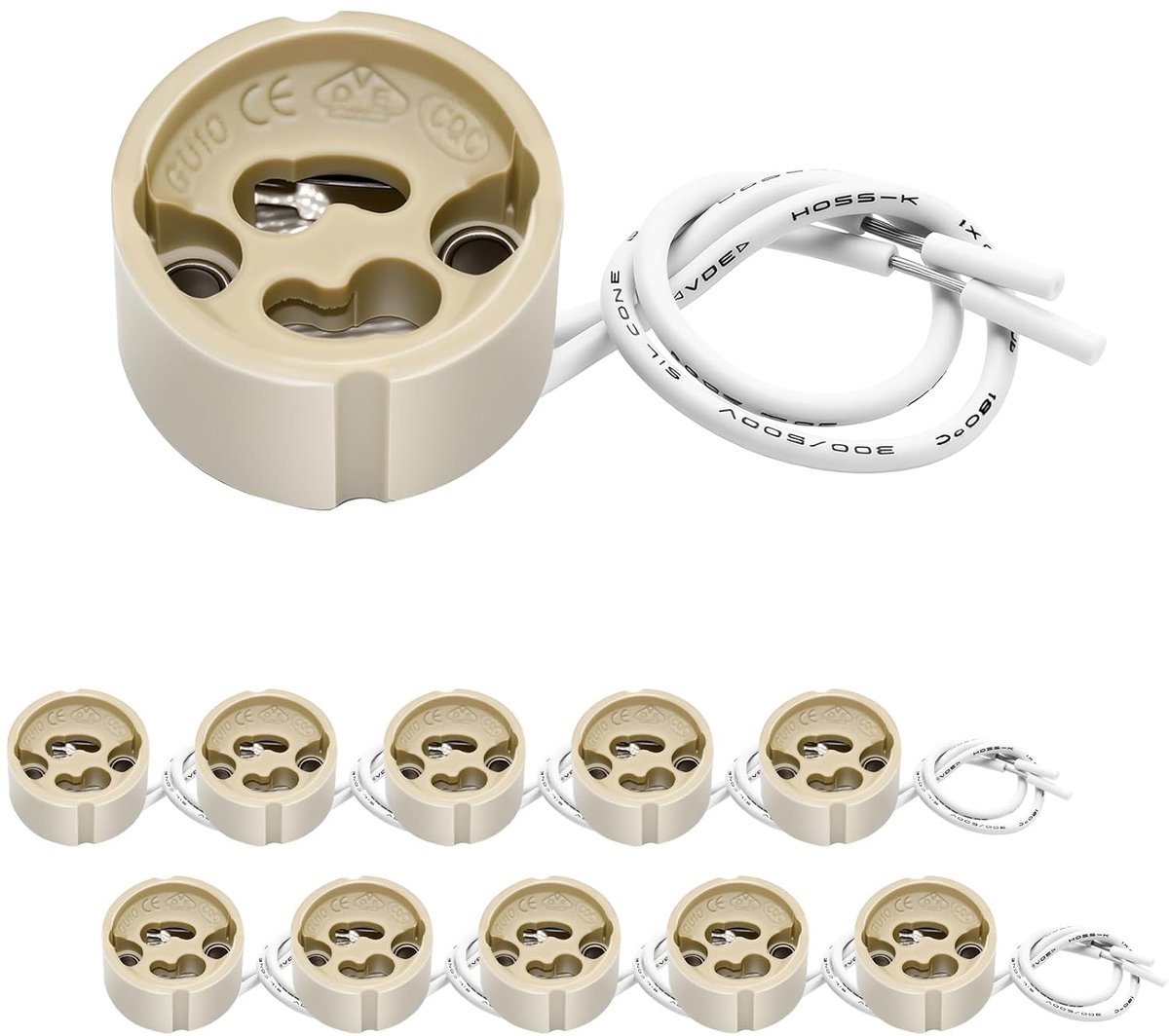 SnelShoppen - GU10 Lamp Holder Socket Adapter Keramiek met Hoogwaardige 12cm Siliconen Kabel, VDE, Geschikt voor GU10 LED en Halogeen, 10 Stuks
