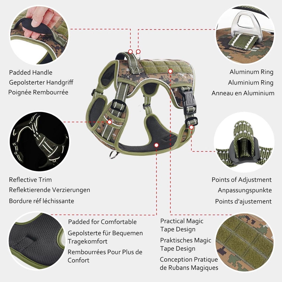 SnelShoppen - Dog Harness, Tactical Hondentuig met Molle Panel, Antitreksysteem voor Kleine, Middelgrote en Grote Honden, Verstelbaar en Gevoerd, Refl