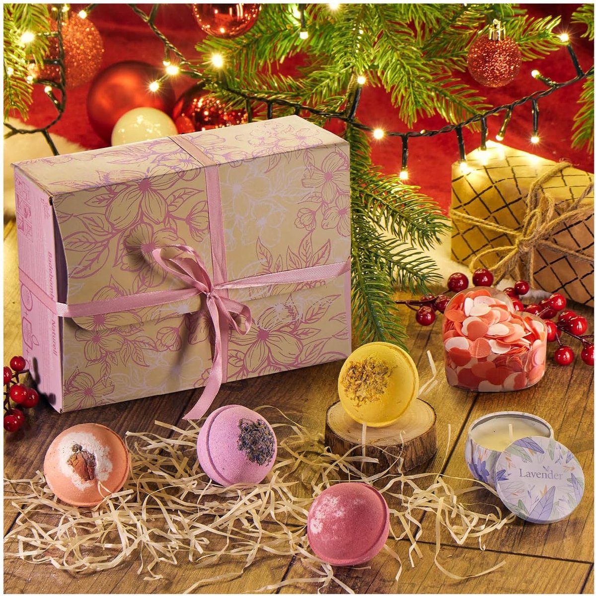 SnelShoppen - 6-delige Badbomb Set met Soja Wax Kaars en Badconfetti - Luxe Geurende Badproducten voor Moederdag, Valentijnsdag en Verjaardag - Ontspa