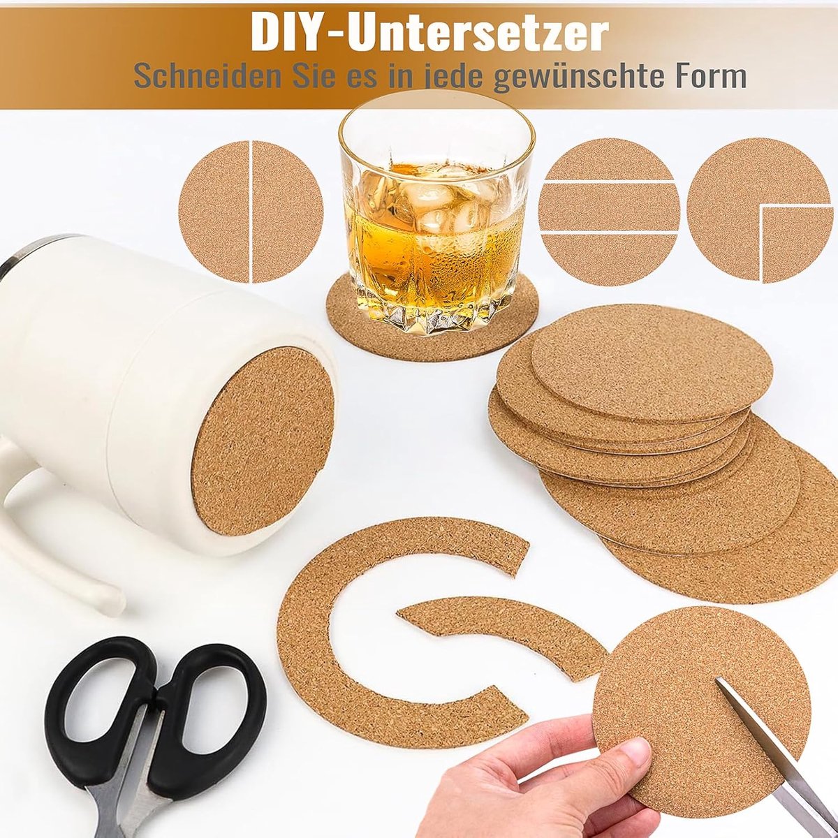 SnelShoppen - 20 Stuks Zelfklevende Kurk Coasters, Rond, 9x9 cm, Natuurlijke Kurk, Ideaal voor Kantoor, School, Thuis en Feesten
