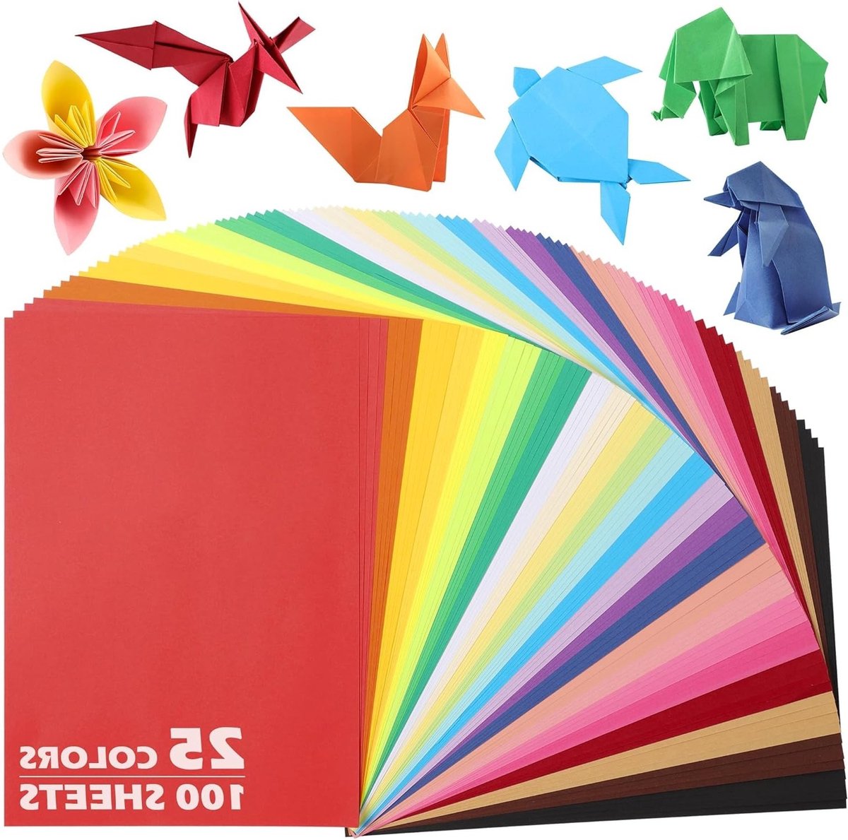 Vouwpapier in 25 Kleuren, 100 Vellen A4, Dubbelzijdig, Ideaal voor Knutselen, Schoolprojecten en Creatieve Activiteiten