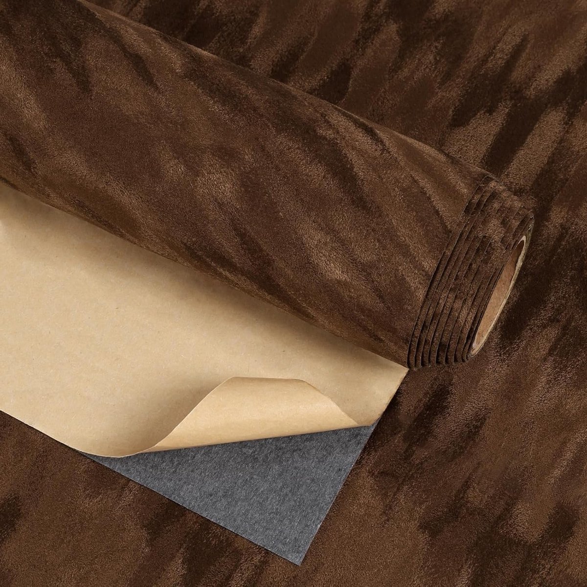 Velours Behang in Bruin, Zelfklevend Patroon, 40 cm × 300 cm, Ideaal voor Meubelrenovatie en Interieurdecoratie