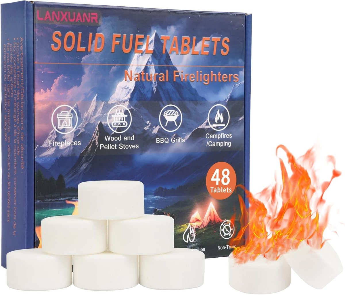 SnelShoppen - Solid Fuel Tablets - Haardlighters voor Binnen en Buiten - 48 Stuks van 15g - Ideaal voor Kampvuren, Barbecues, Grill en Houtkachel