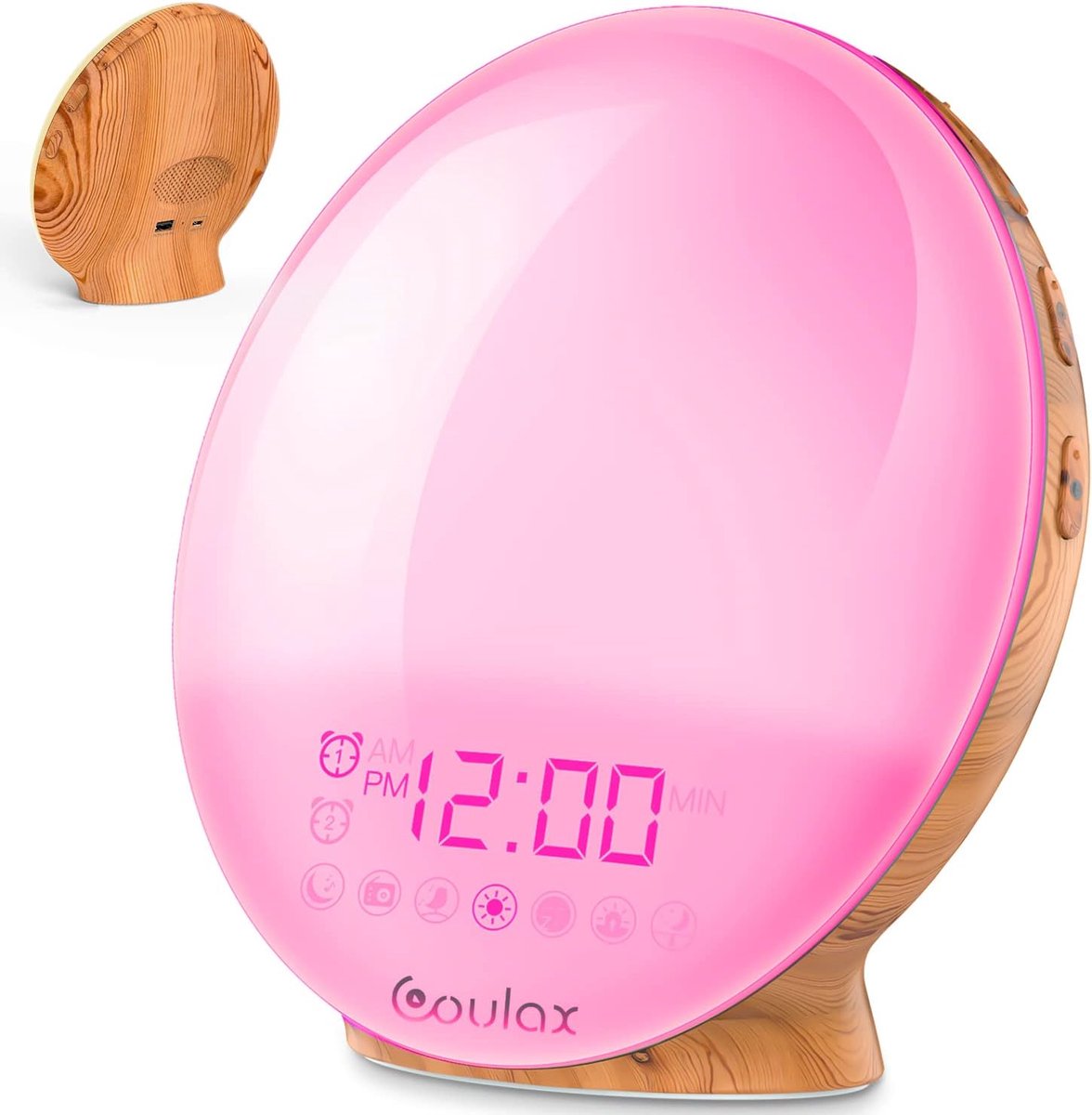 SnelShoppen - Verlichte Alarmklok, Daglicht Alarm Klok, Wake Up Light, Zonsopgang en Zonsondergang, Analoge Alarmklok met Twee Alarmen, 20 Helderheids