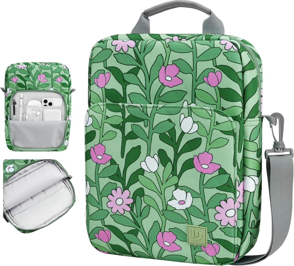 SnelShoppen - Tablet Hoes met Schouderriem voor 9-11 Inch Tablets, Cyan met Bloemen, Geschikt voor iPad 10.2/10.9, iPad Air M4/Pro M5, Galaxy Tab A11+