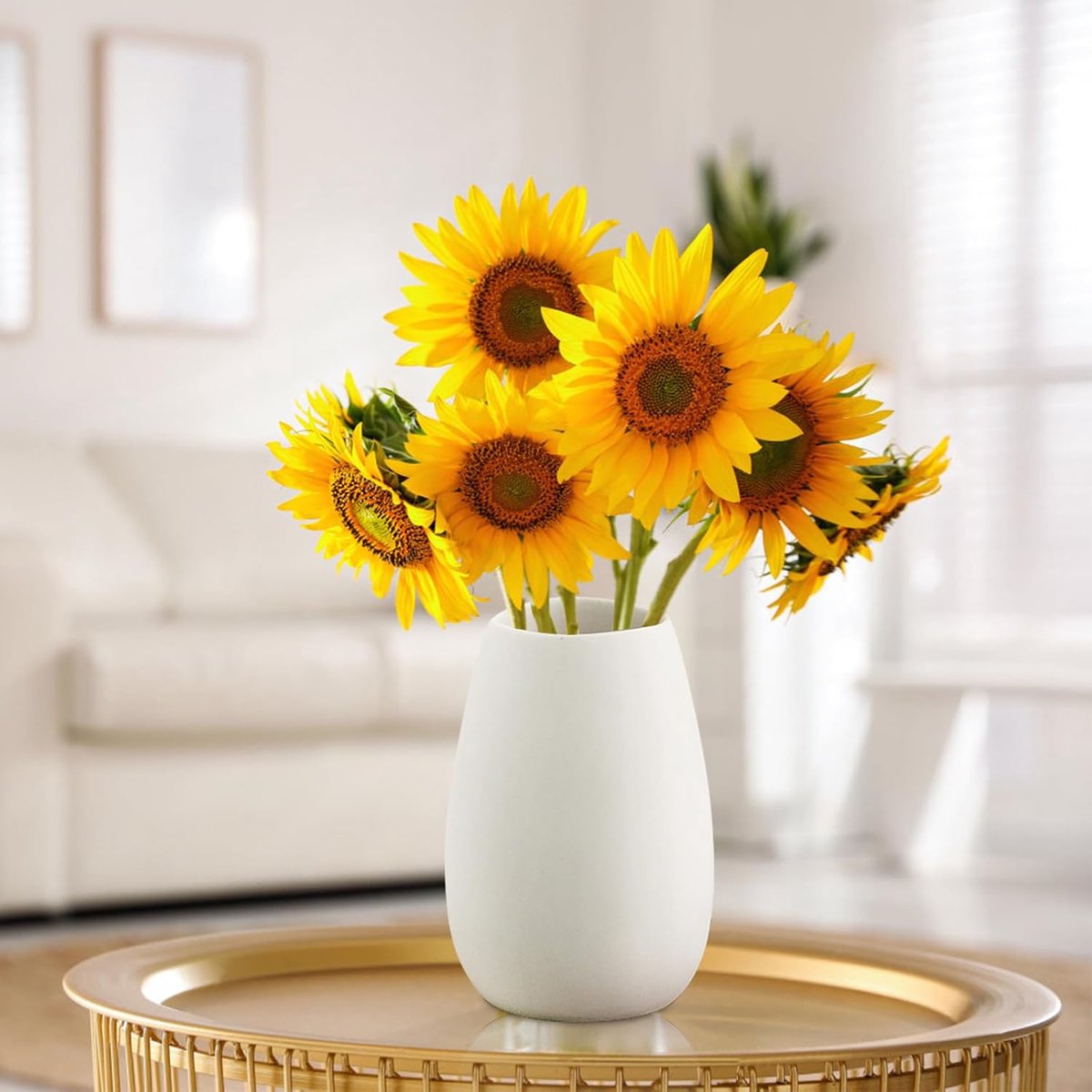 SnelShoppen - Moderne Keramische Vaasje 17 cm Hoog - Witte Bloemenvaas voor Pampasgras - Minimalistische Decoratie - Ronde Matte Vazen voor Boho en Fa