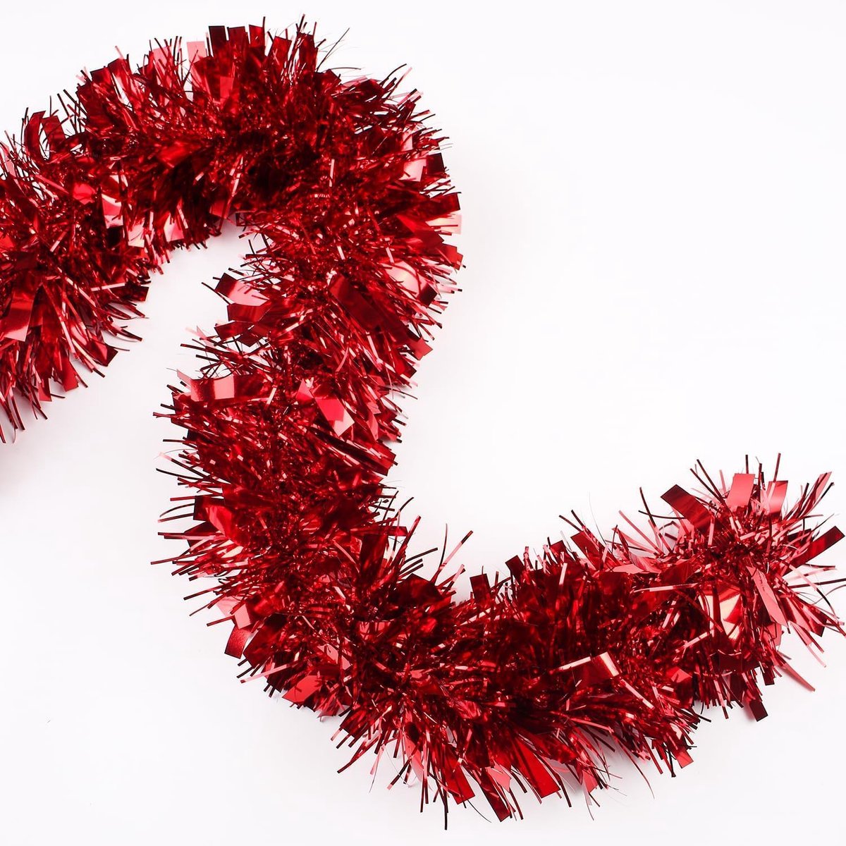 SnelShoppen - 8M Kerst Tinsel Garland - Rode Metalen Chunky Glitter Dikke Shiny Garland voor Kerstboom Decoratie, Feest, Thuis, Trapleuning