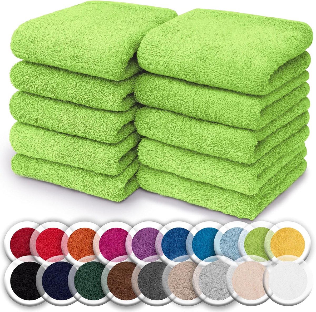 SnelShoppen - Set van 10 Kleine Handdoeken voor Gezicht en Handen - 100% Katoen, Zacht en Absorberend, 30x30 cm, Appelgroen - Perfect voor Badkamer, G