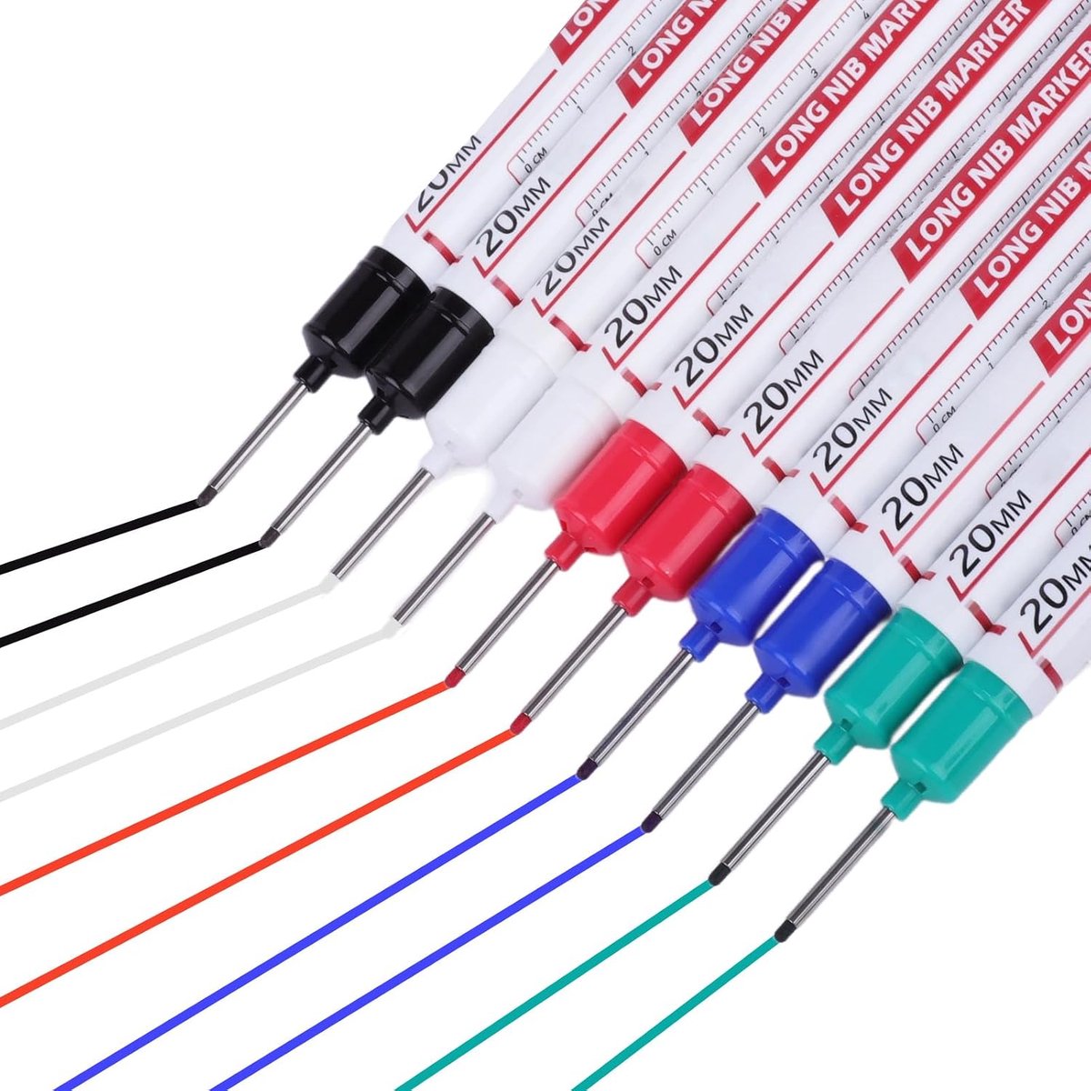 SnelShoppen - 10pcs Diepe Gaten Marker, Houtbewerking Marker met 20mm Lange Nib, Waterdicht en Sneldrogend, Geschikt voor Constructie, Zwart, Blauw, R
