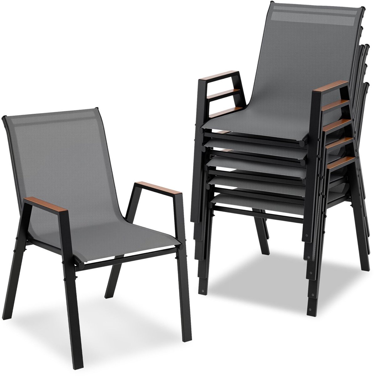 SureDeal® - Fauteuil - Tuinstoelen Stapelbare Stoelen - Hoge Rugleuning Ademend - Houten A